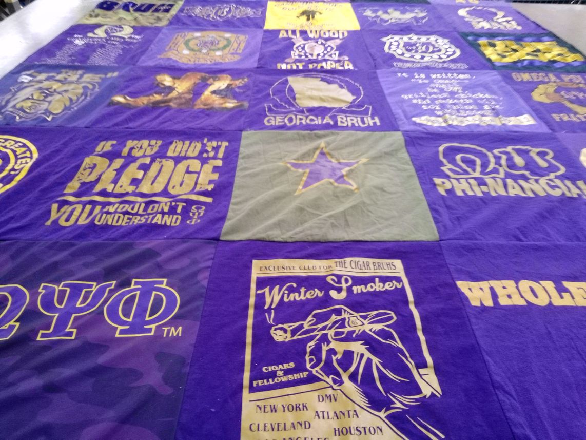 T-shirt quilt with greek life, fraternities themes by Michael from GA