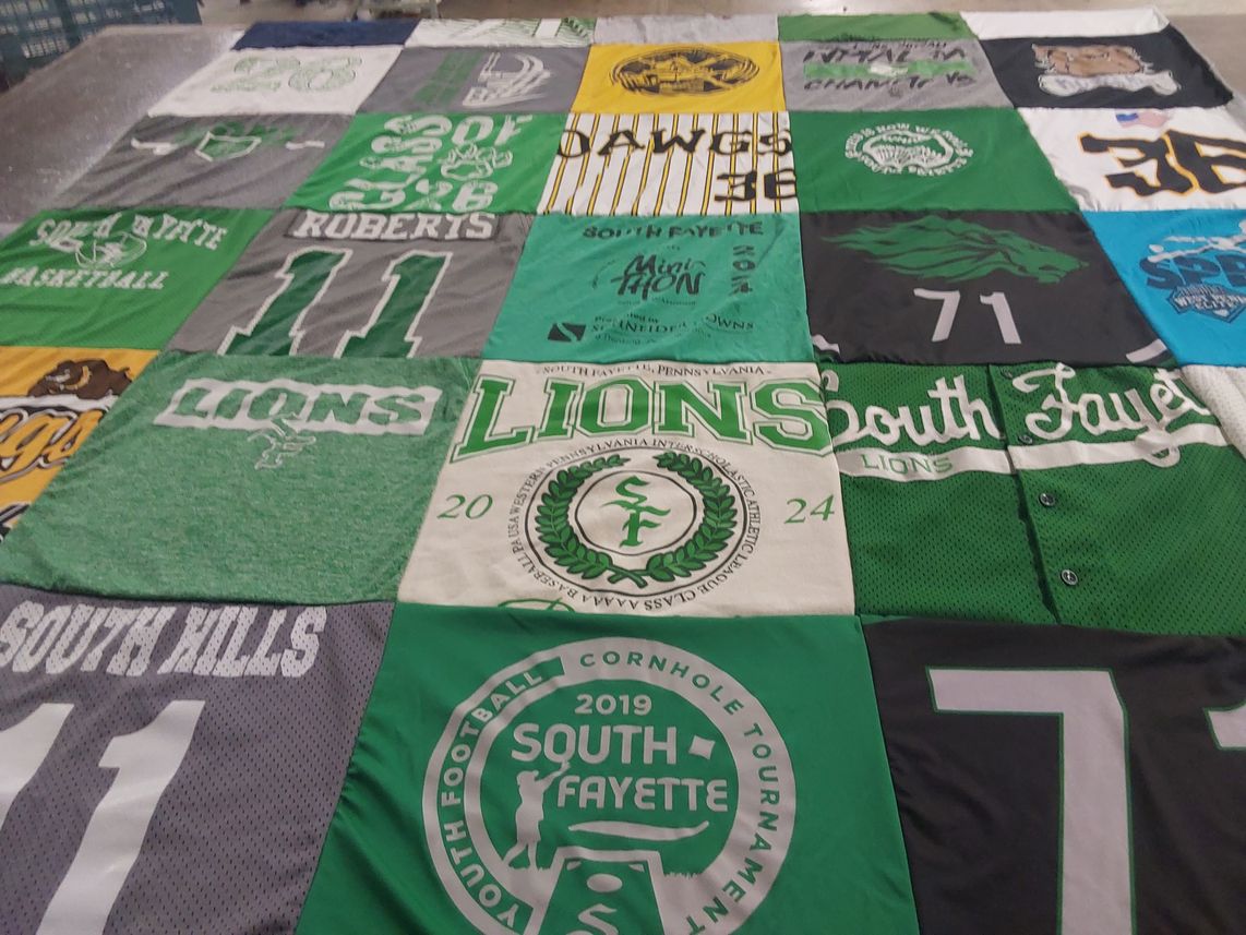 T-shirt quilt featuring south fayette lions by Stacy from PA