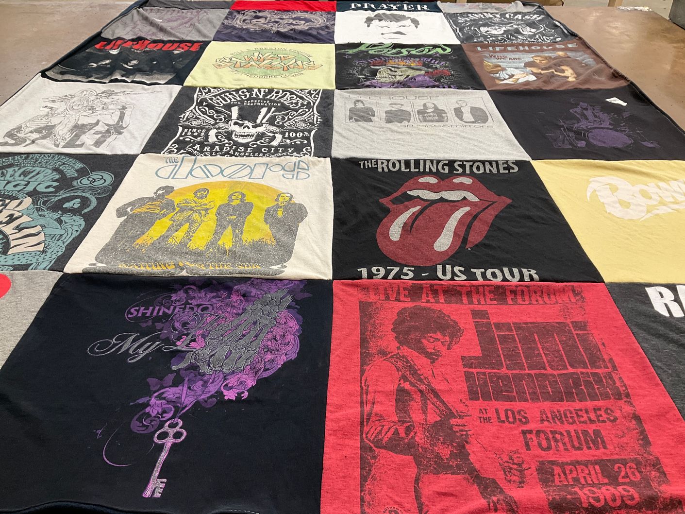T-shirt quilt with music, rock themes by Ashley from MO