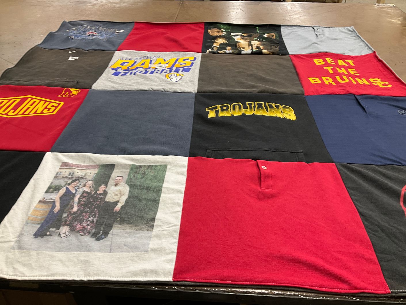 T-shirt quilt featuring los angeles rams, university of southern california trojans by Claudia from CA