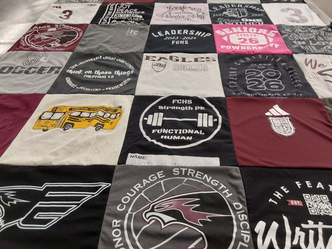 T-shirt quilt featuring fresno christian high school eagles by Camryn from CA