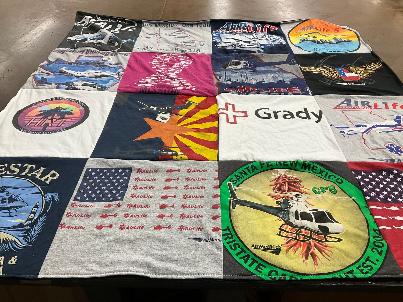 T-shirt quilt with emergency medical services, helicopter rescue themes by Nyssa from GA