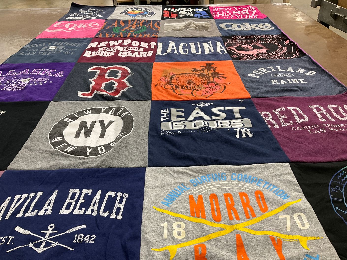 T-shirt quilt with travel, beach themes by Nancy from NV