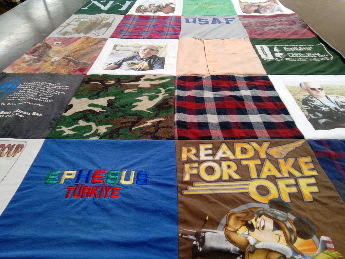 T-shirt quilt with aviation, travel themes by Jody from OR