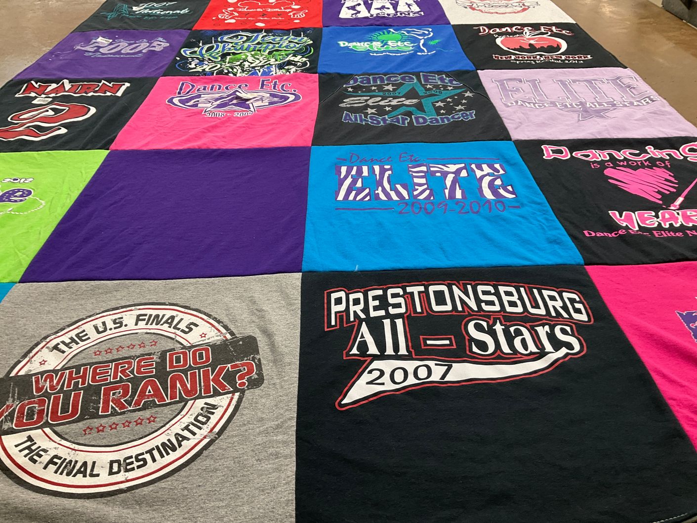 T-shirt quilt with dance, dancing themes by Victoria from KY