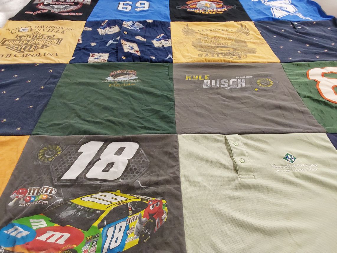 T-shirt quilt with nascar, motorcycles themes by Kelly from SC