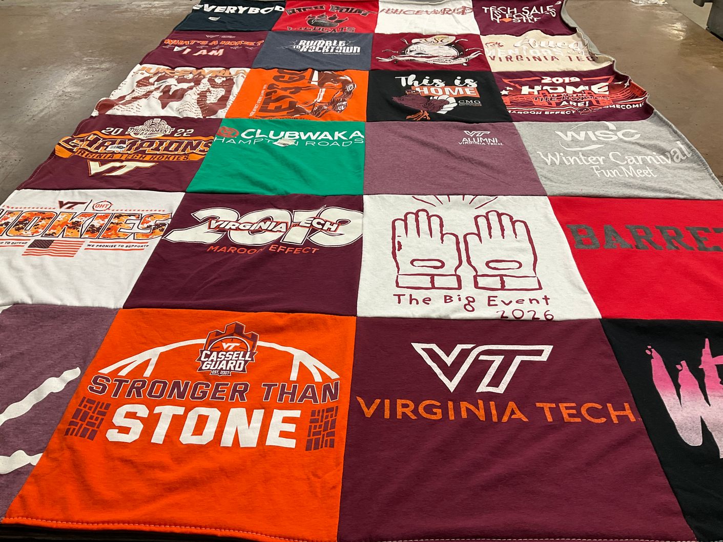 T-shirt quilt from virginia tech university by Wilhelmina from VA