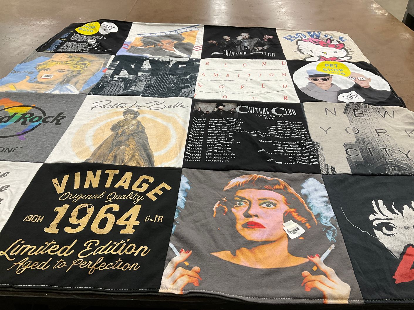 T-shirt quilt with music, pop culture themes by Ronald from LA