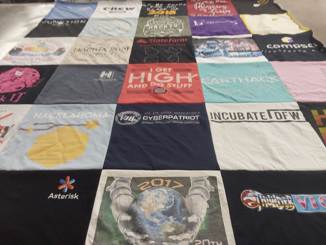 T-shirt quilt with technology, coding themes by Muhammad from NY