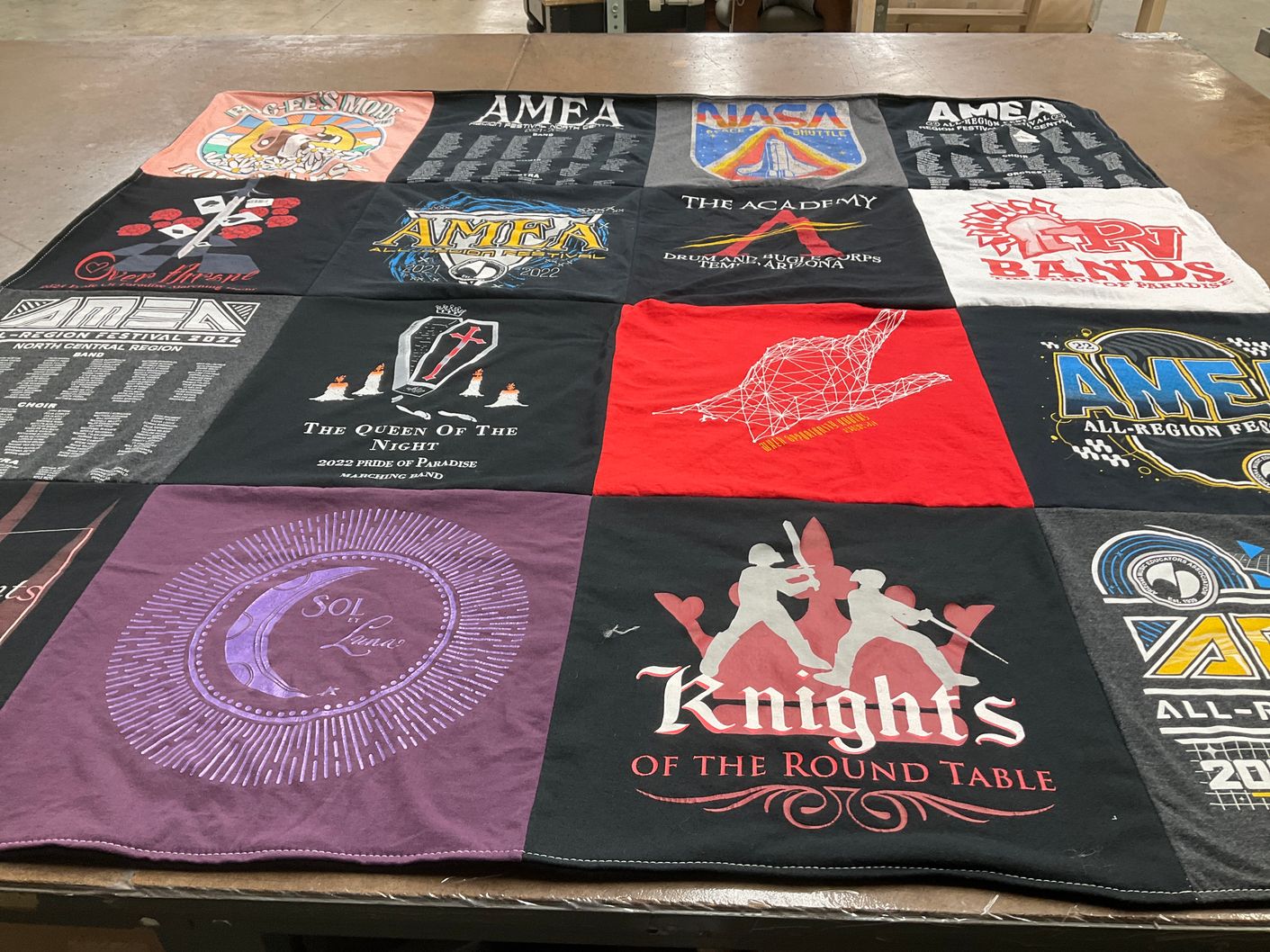 T-shirt quilt with music, drumline themes by Angela from AZ