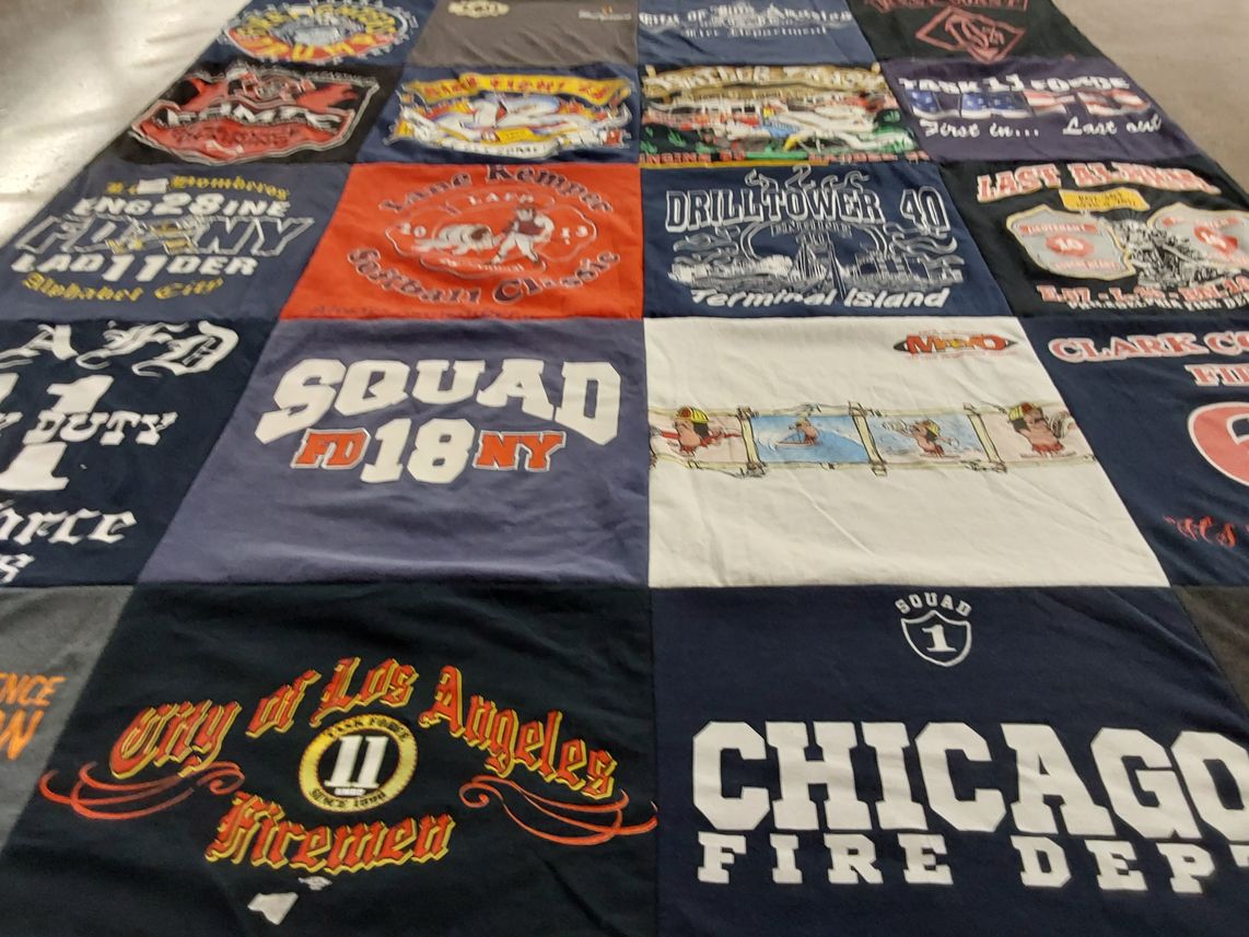 T-shirt quilt with firefighting themes by Mark from CA