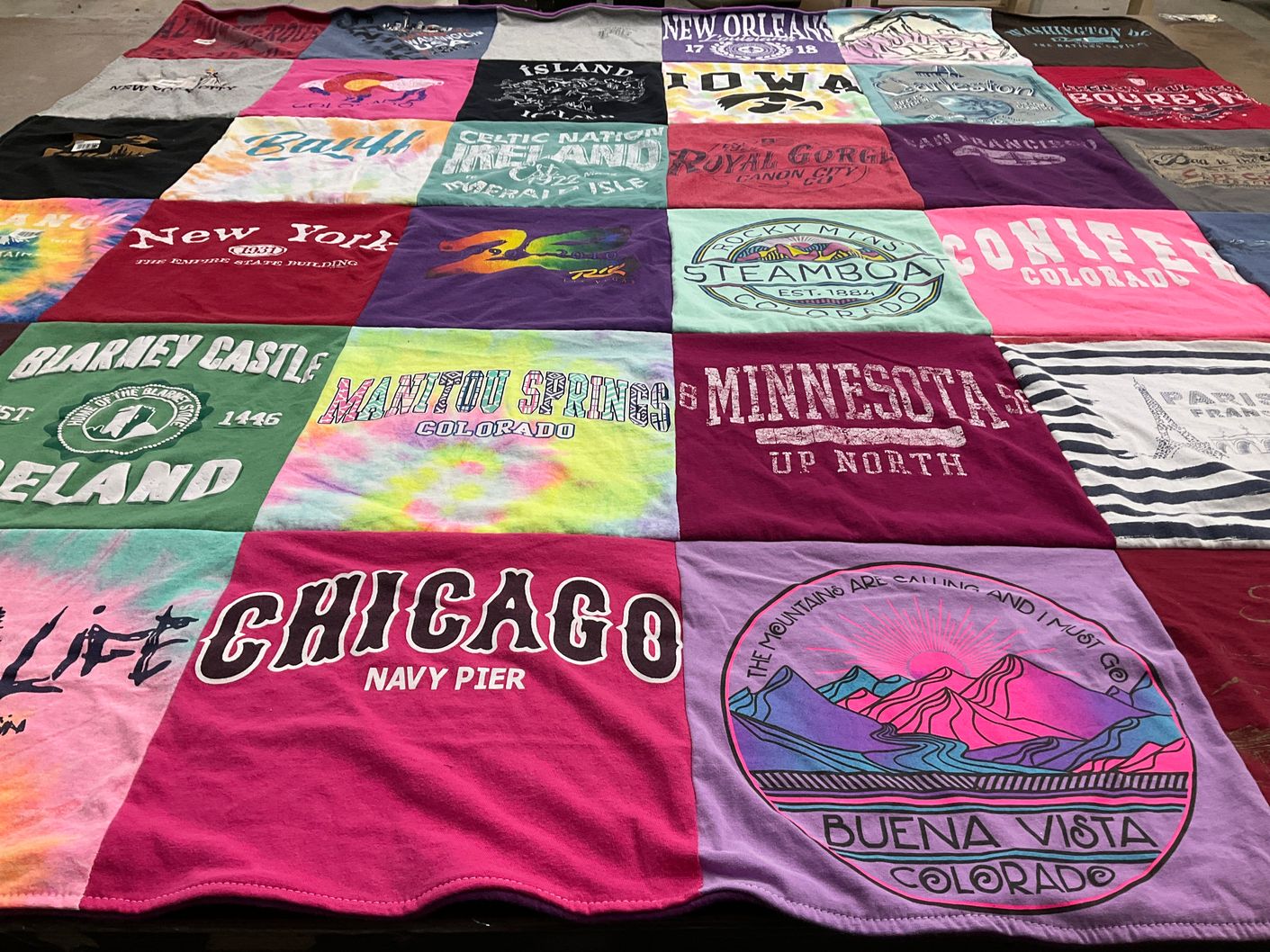 T-shirt quilt with travel, tourism themes by Stefanie from CO