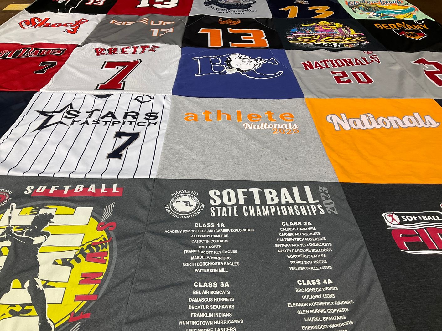 T-shirt quilt with softball, sports themes by Brandy from MD