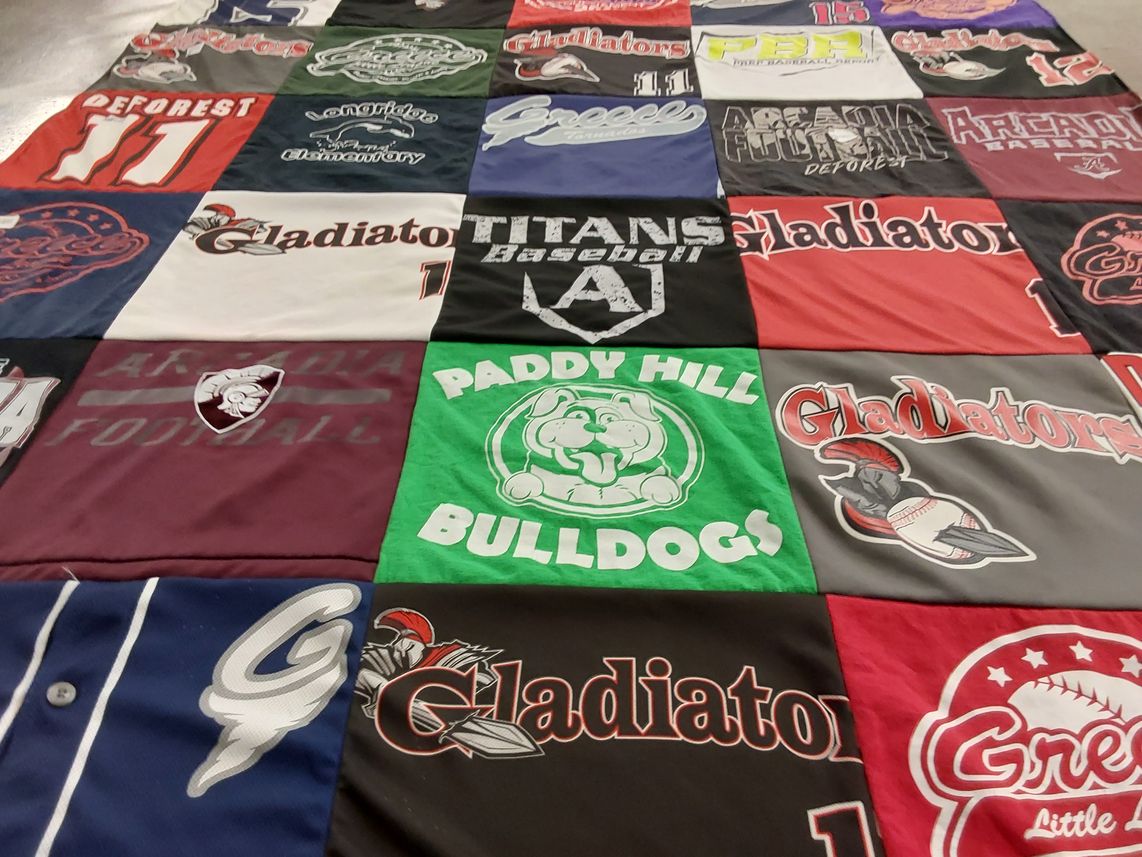 T-shirt quilt featuring gladiators, titans baseball by Sarah from NY