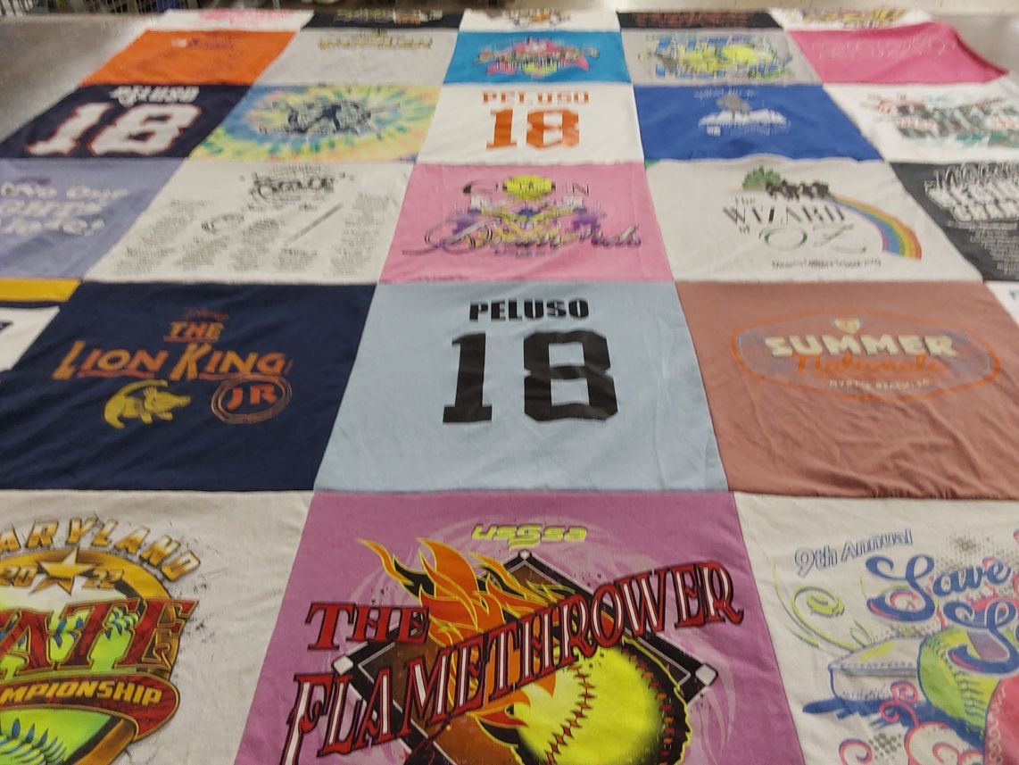 T-shirt quilt with theater, softball themes by Karyn from MD