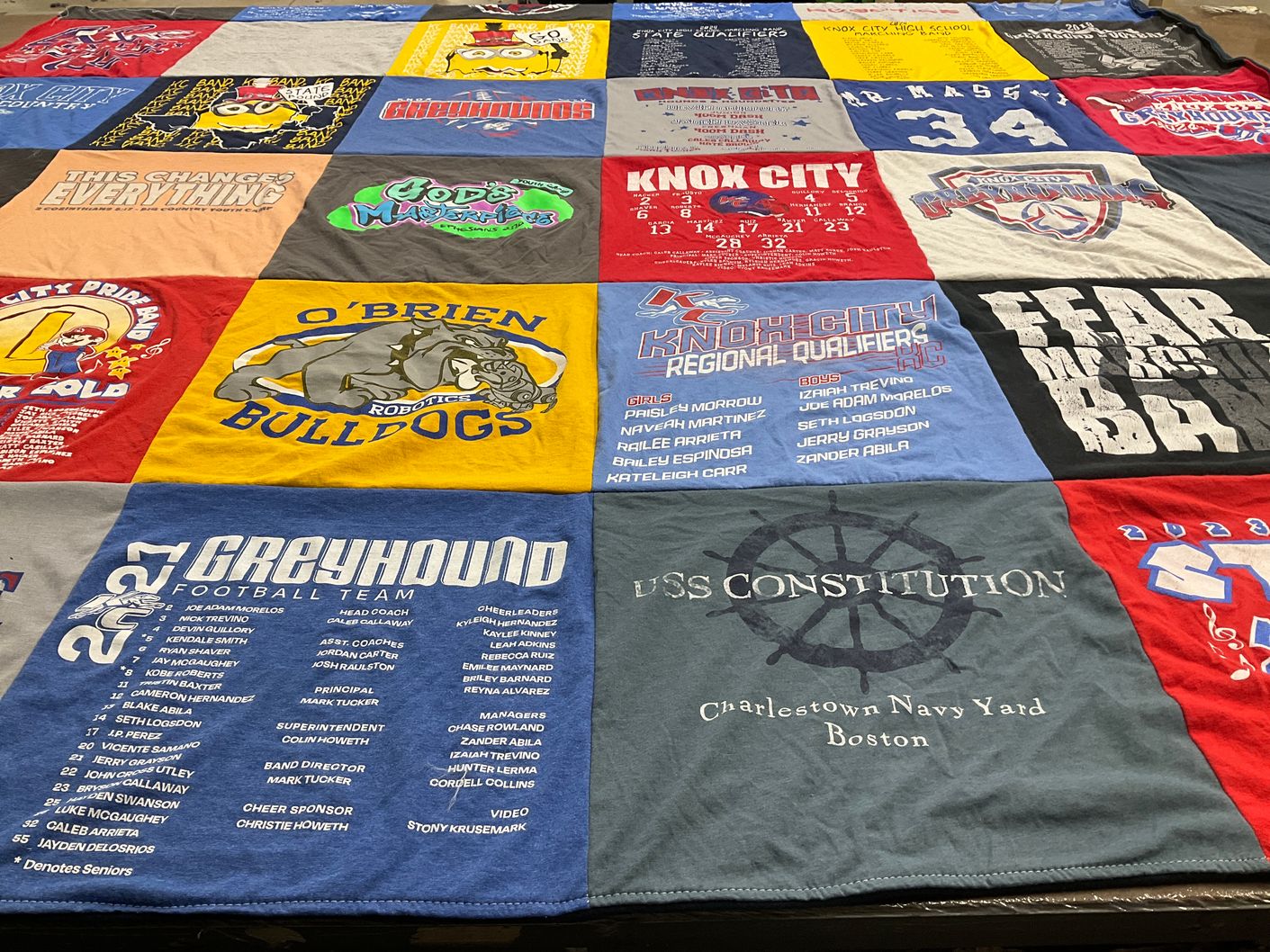 T-shirt quilt featuring o'brien bulldogs, greyhound football team by Aaron from TX