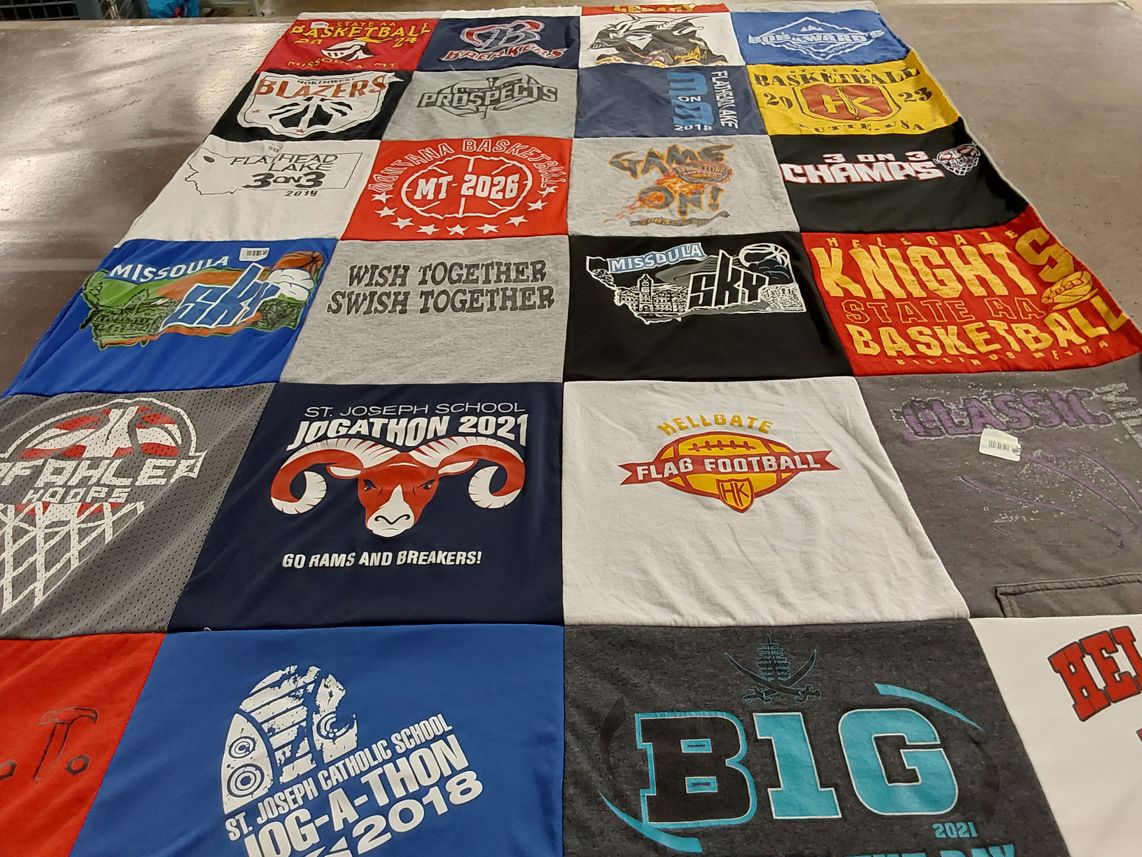 T-shirt quilt featuring hellgate high school basketball, missoula sky by Jenny from MT