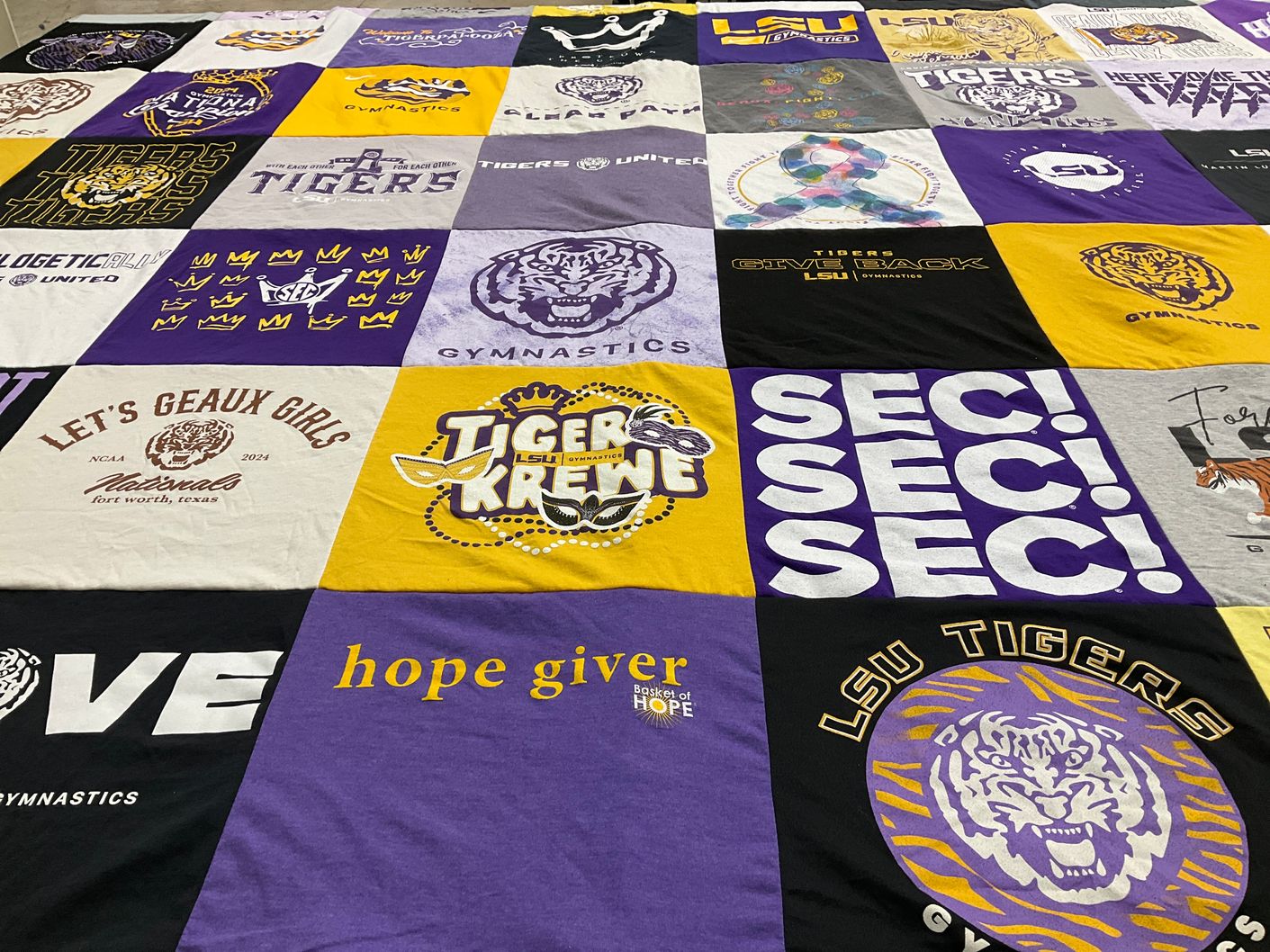 T-shirt quilt featuring lsu tigers gymnastics by Ashley from LA