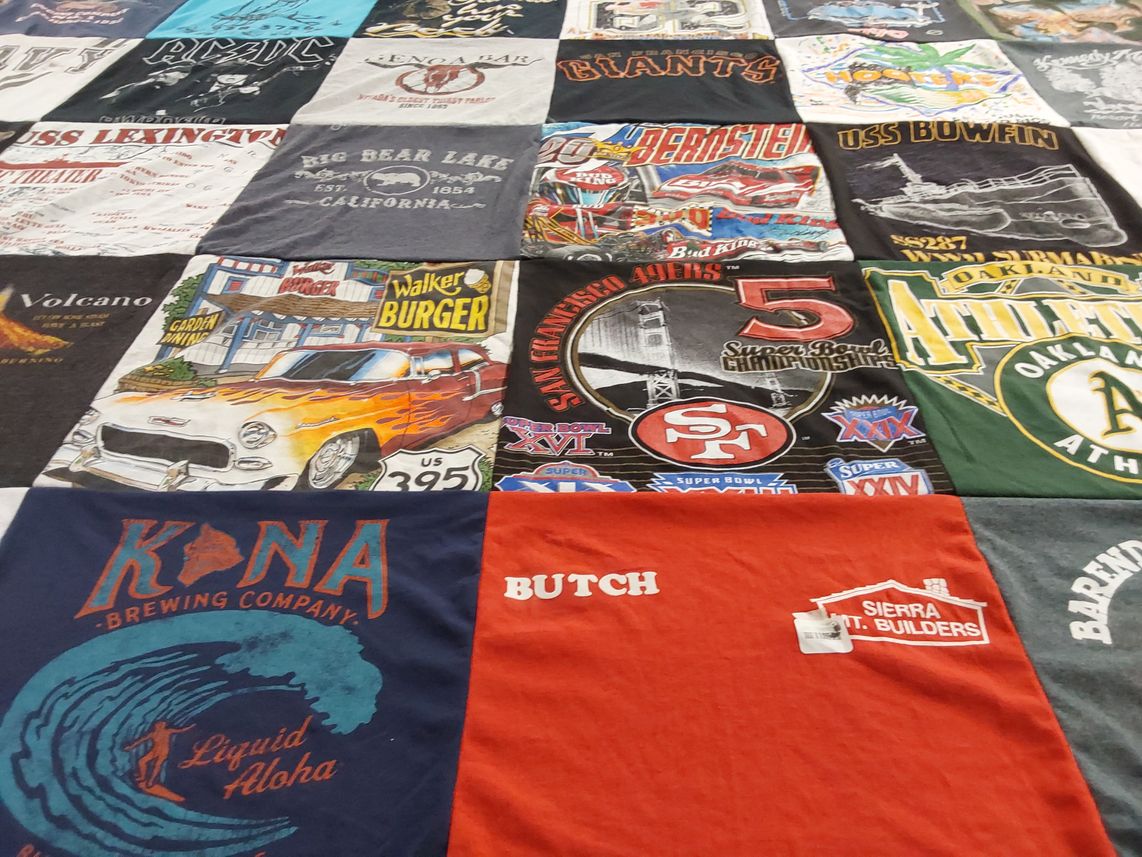 T-shirt quilt featuring san francisco 49ers, oakland athletics by Ingrid from CA