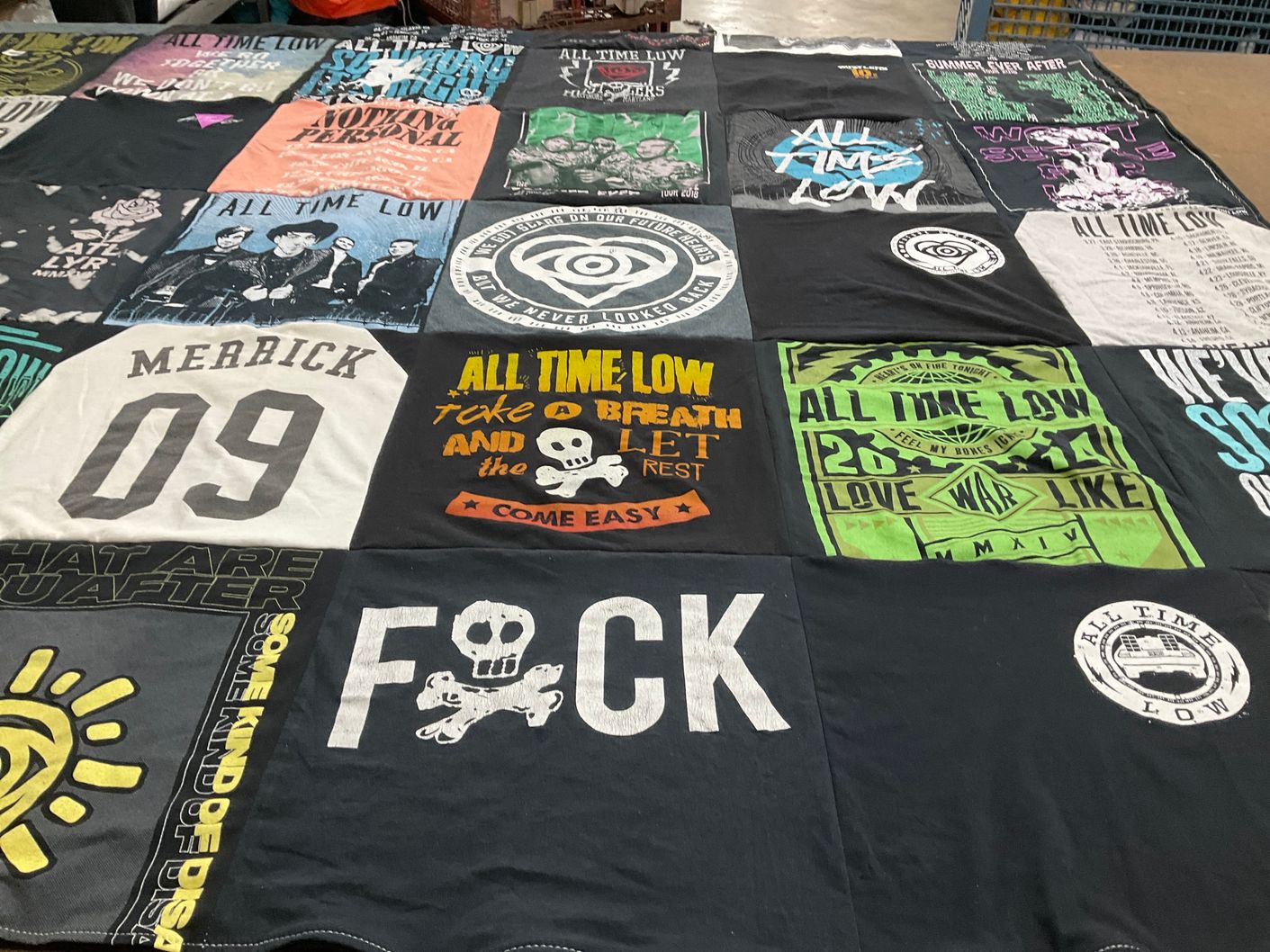 T-shirt quilt with music, concerts themes by Jessica from FL