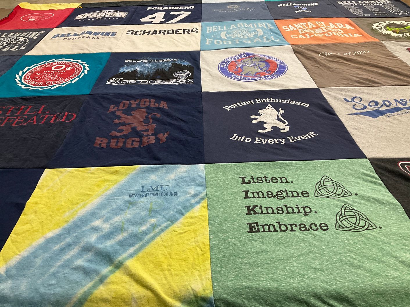 T-shirt quilt featuring bellarmine football, loyola rugby by Maureen from CA