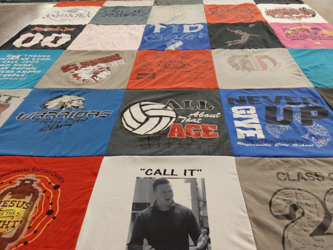 T-shirt quilt featuring hc warriors, hodgesburg baptist church by Roseanna from TN