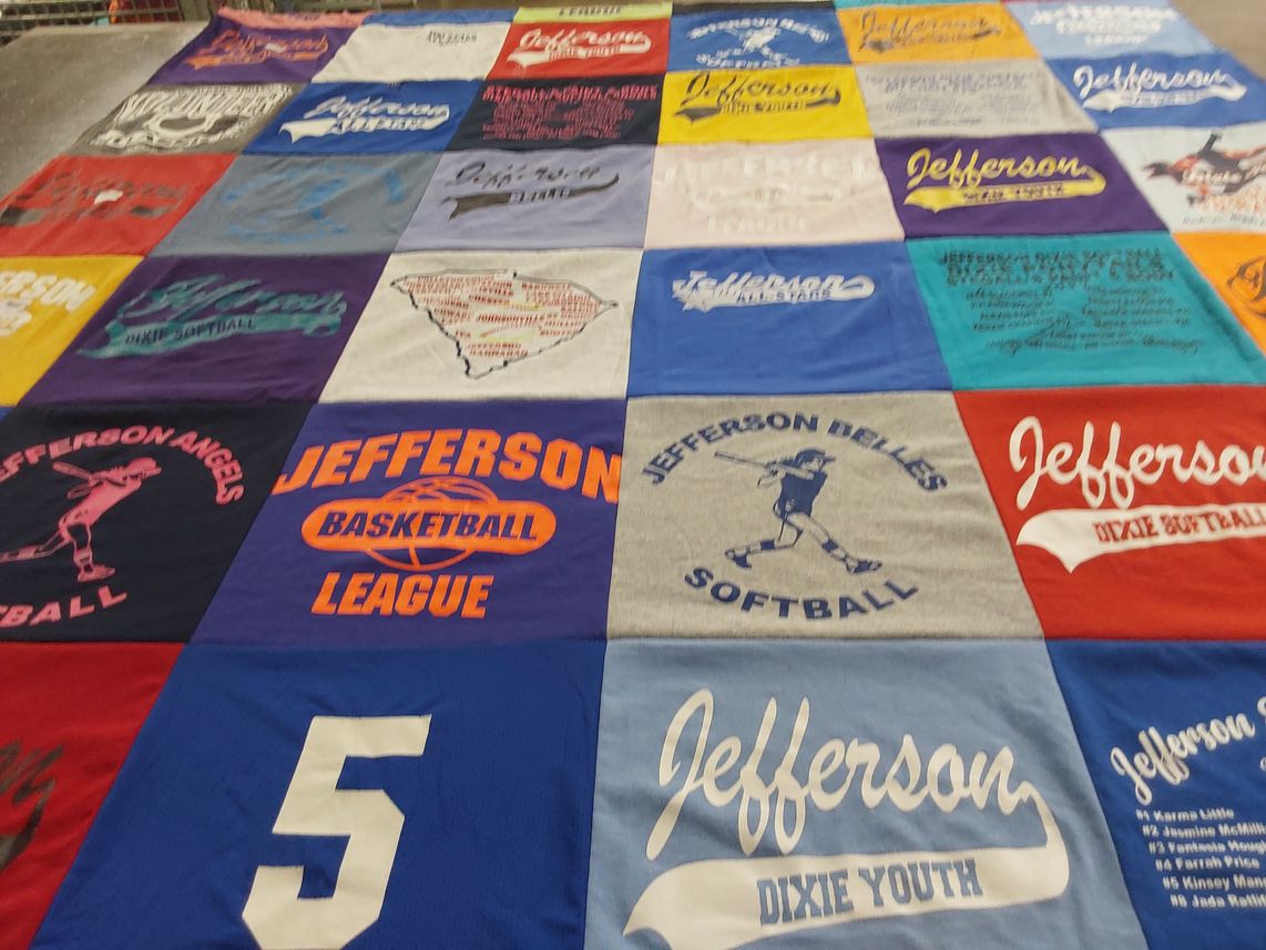 T-shirt quilt with basketball, softball themes by Kimberly from SC