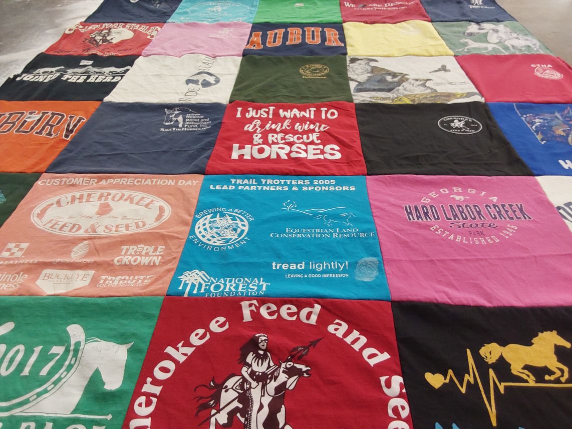 T-shirt quilt with horses, environment themes by Angie from GA
