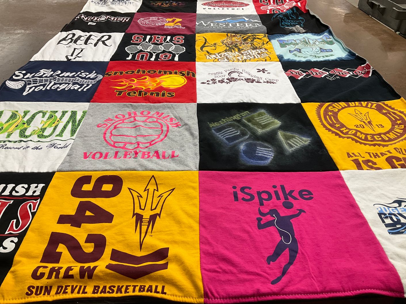 T-shirt quilt featuring snohomish high school volleyball, arizona state university sun devils basketball by Wendy from WA