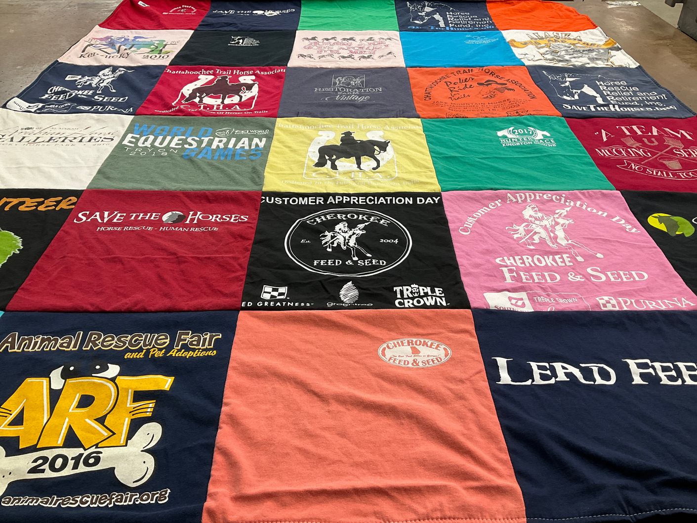 T-shirt quilt with animal rescue, equine themes by Angie from GA
