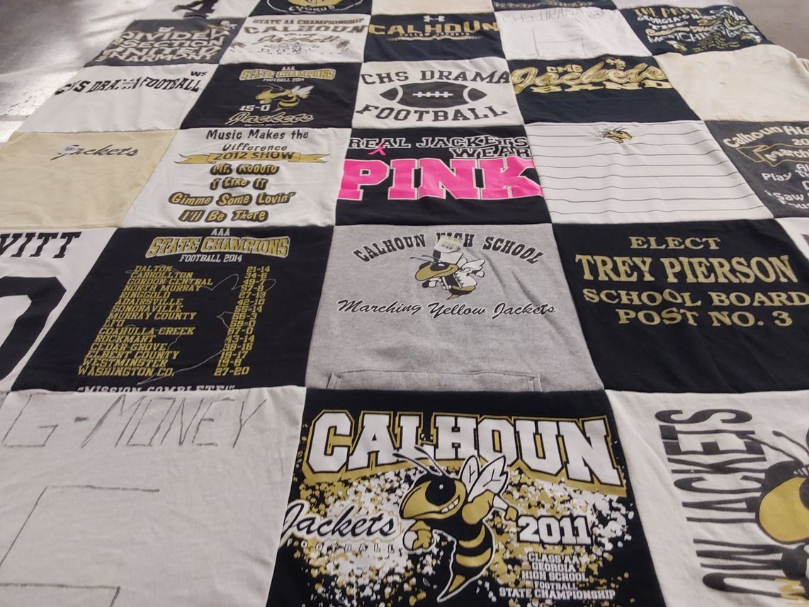 T-shirt quilt featuring calhoun high school football, calhoun marching yellow jackets by Angie from GA
