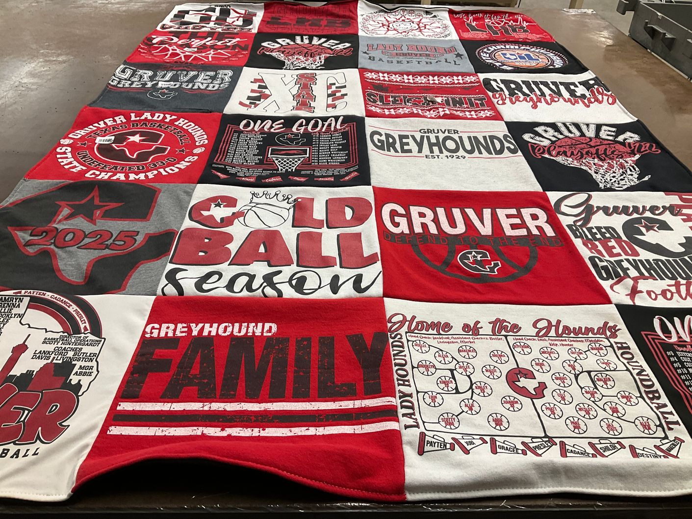 T-shirt quilt featuring gruver high school greyhounds by Bethany from TX