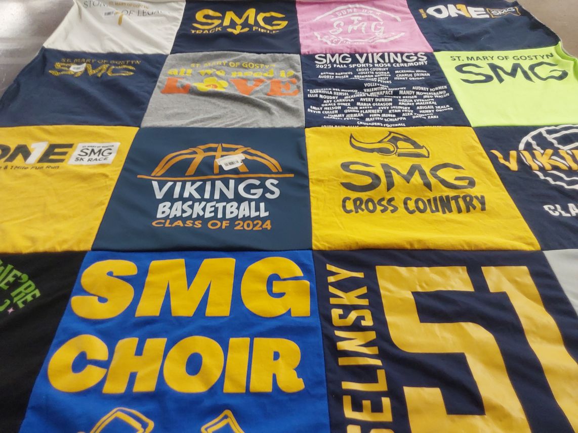 T-shirt quilt featuring vikings basketball team, smg cross country team by Nick from IL