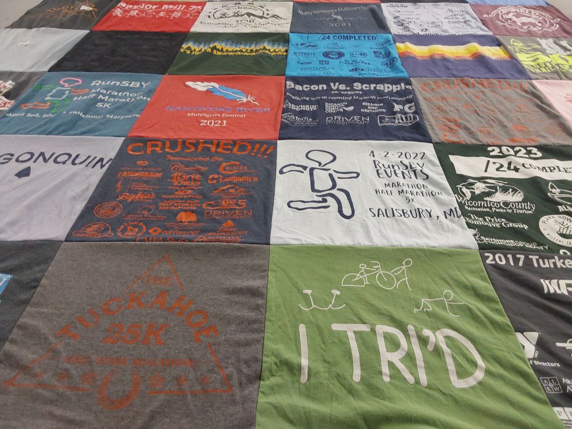 T-shirt quilt with running, marathons themes by Lauren from MD
