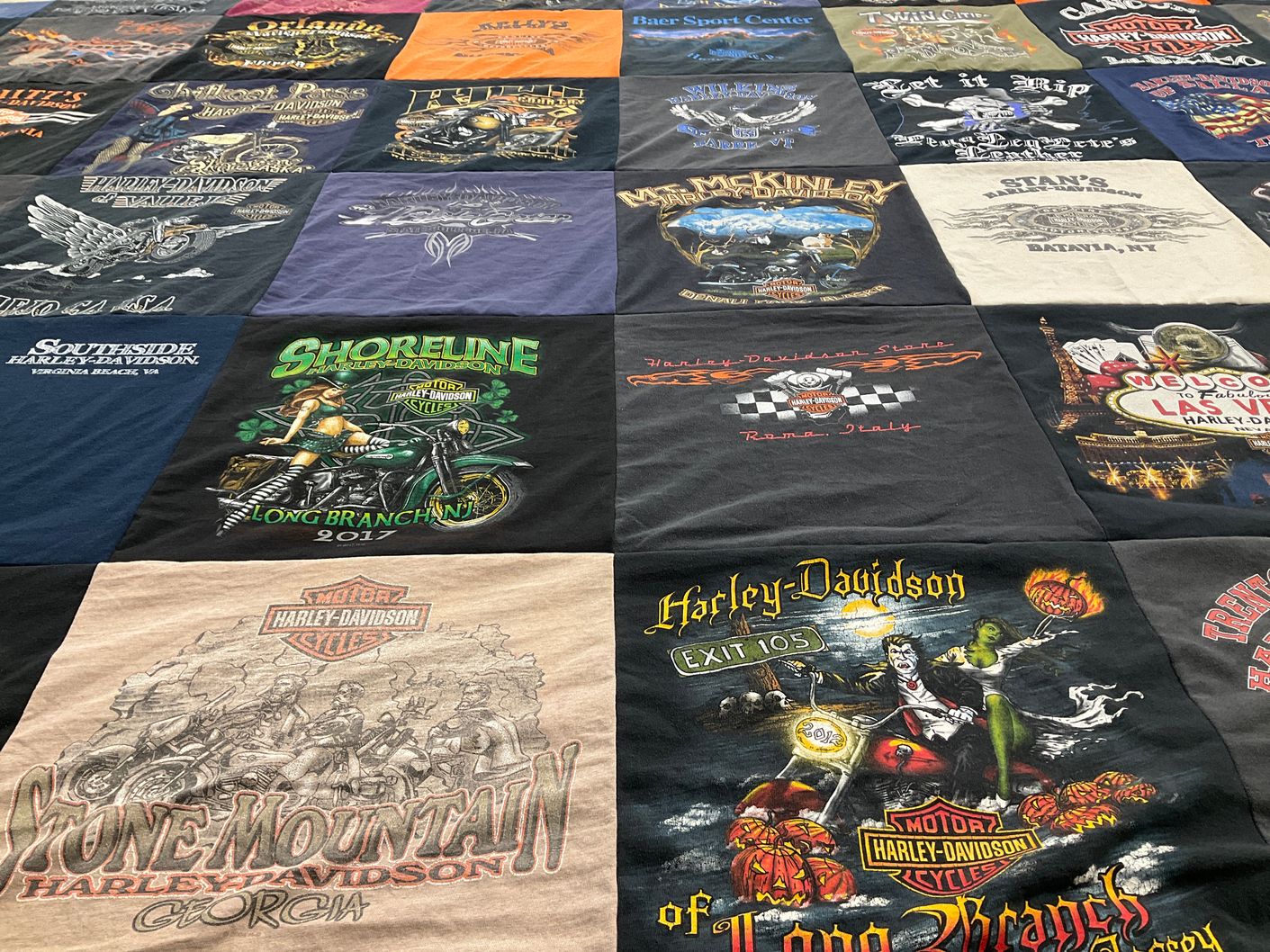 T-shirt quilt with motorcycles, biking themes by Jennifer from NJ