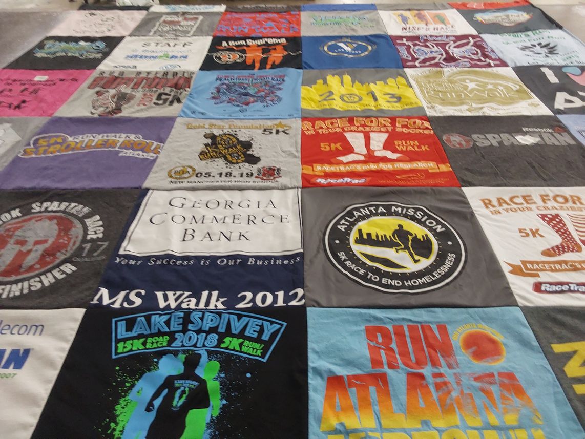T-shirt quilt with running, charity themes by Andrea from GA