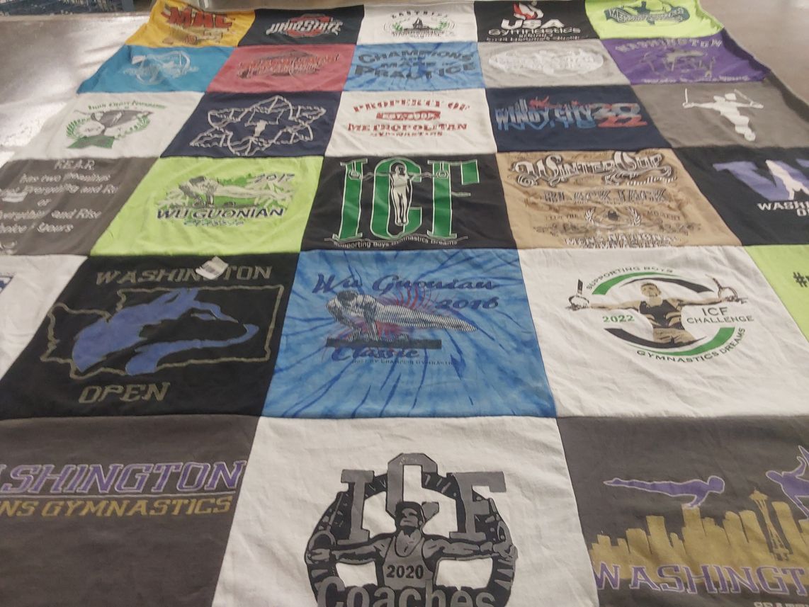 T-shirt quilt featuring wildcats, washington gymnastics by Jessica from WA