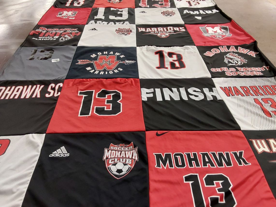T-shirt quilt featuring mohawk warriors by Amber from PA