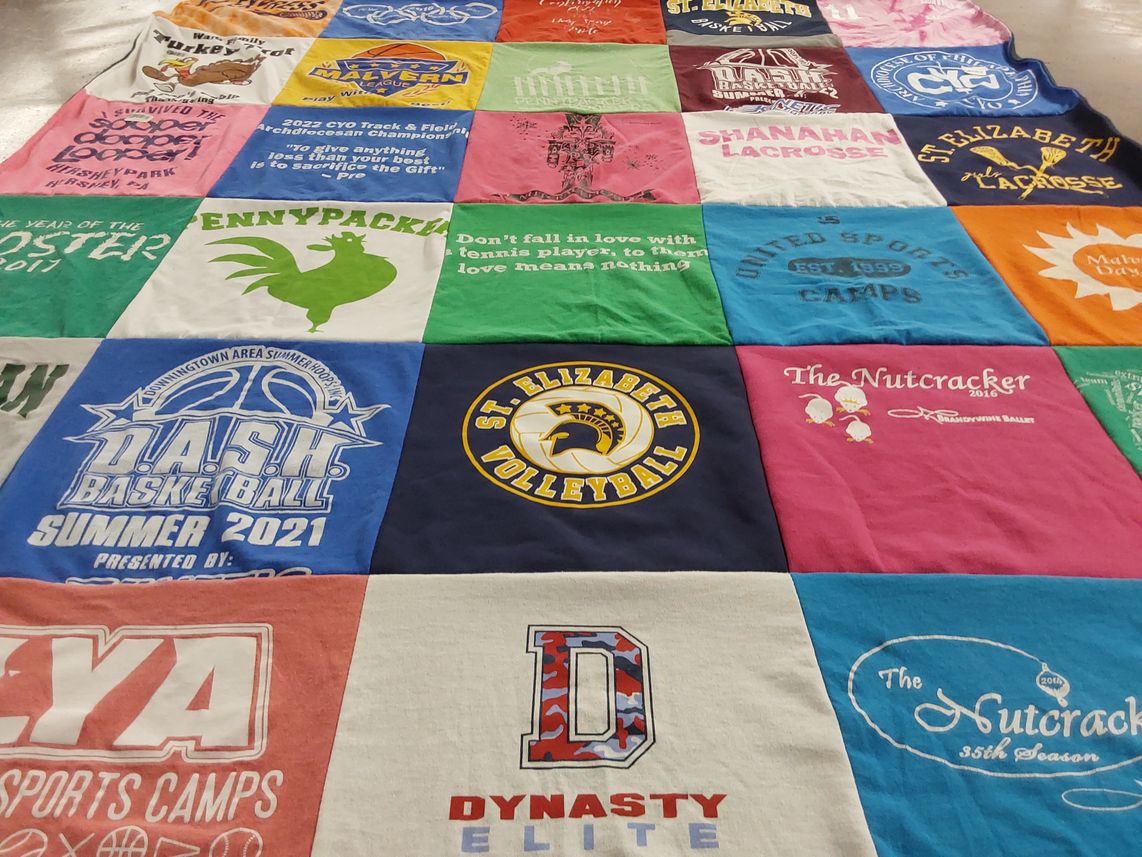 T-shirt quilt featuring st. elizabeth volleyball by Cathy from PA