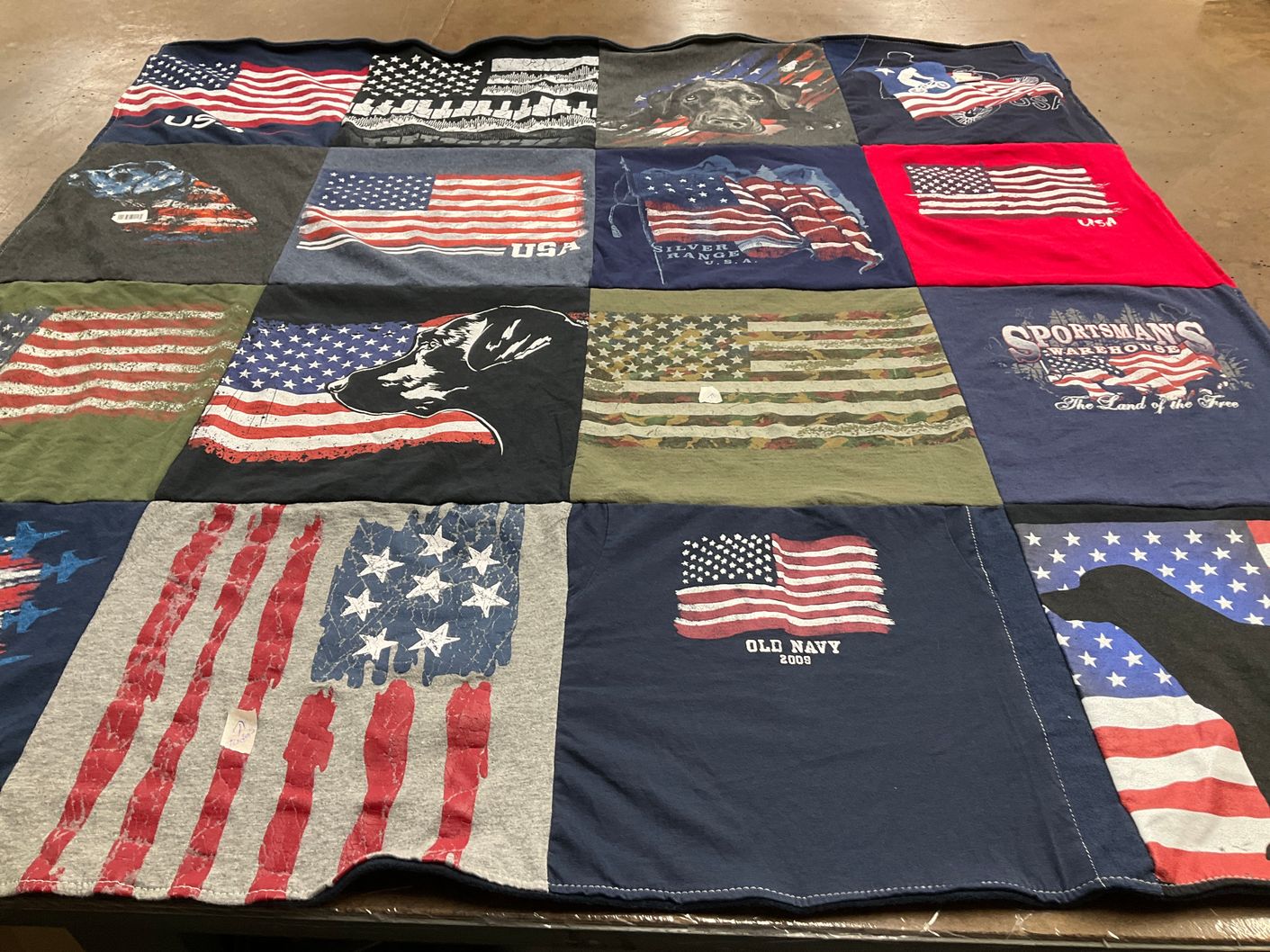 T-shirt quilt with patriotism, hunting themes by Dawn from OR