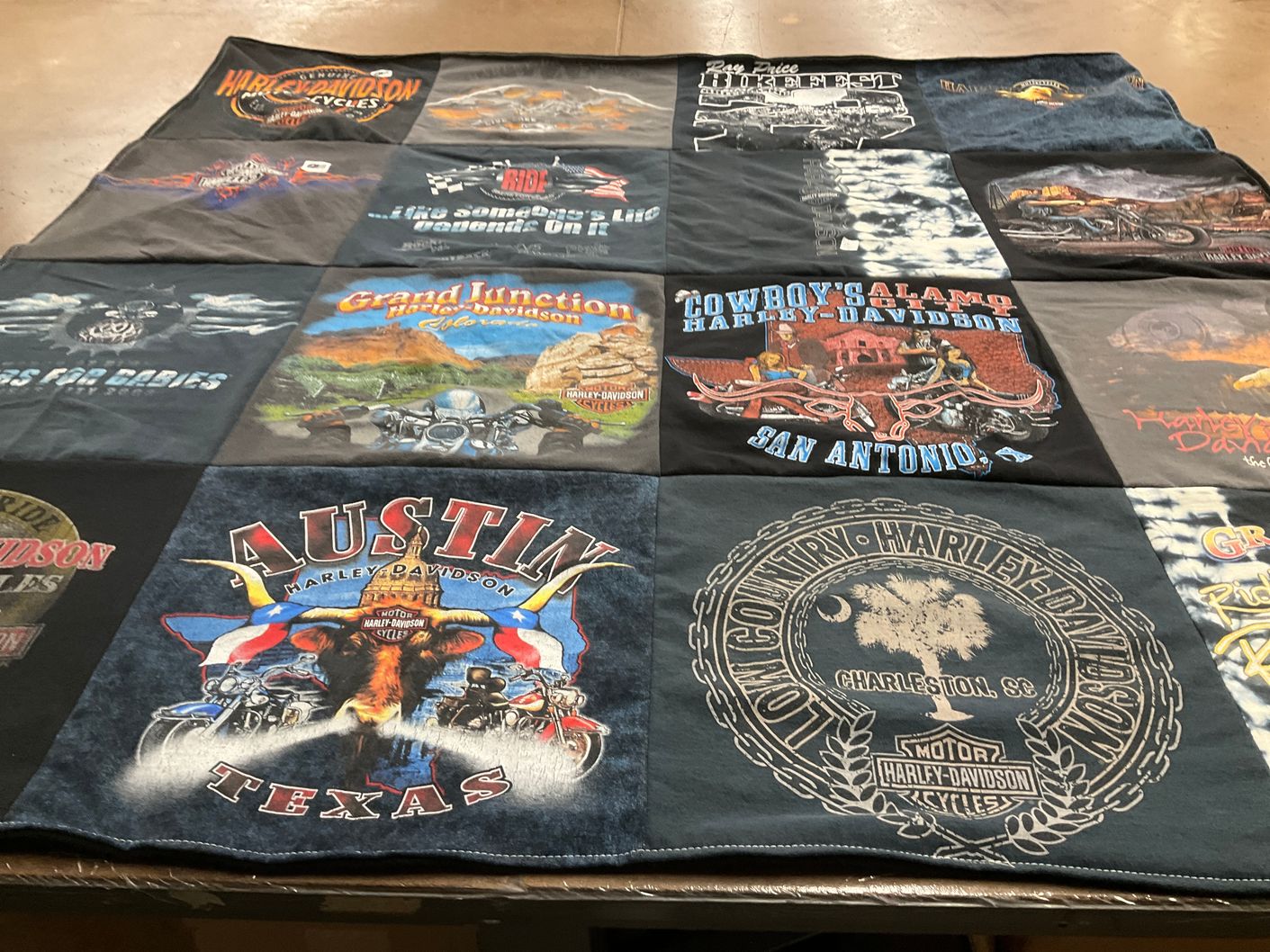 T-shirt quilt with motorcycles, biking themes by Carl from FL