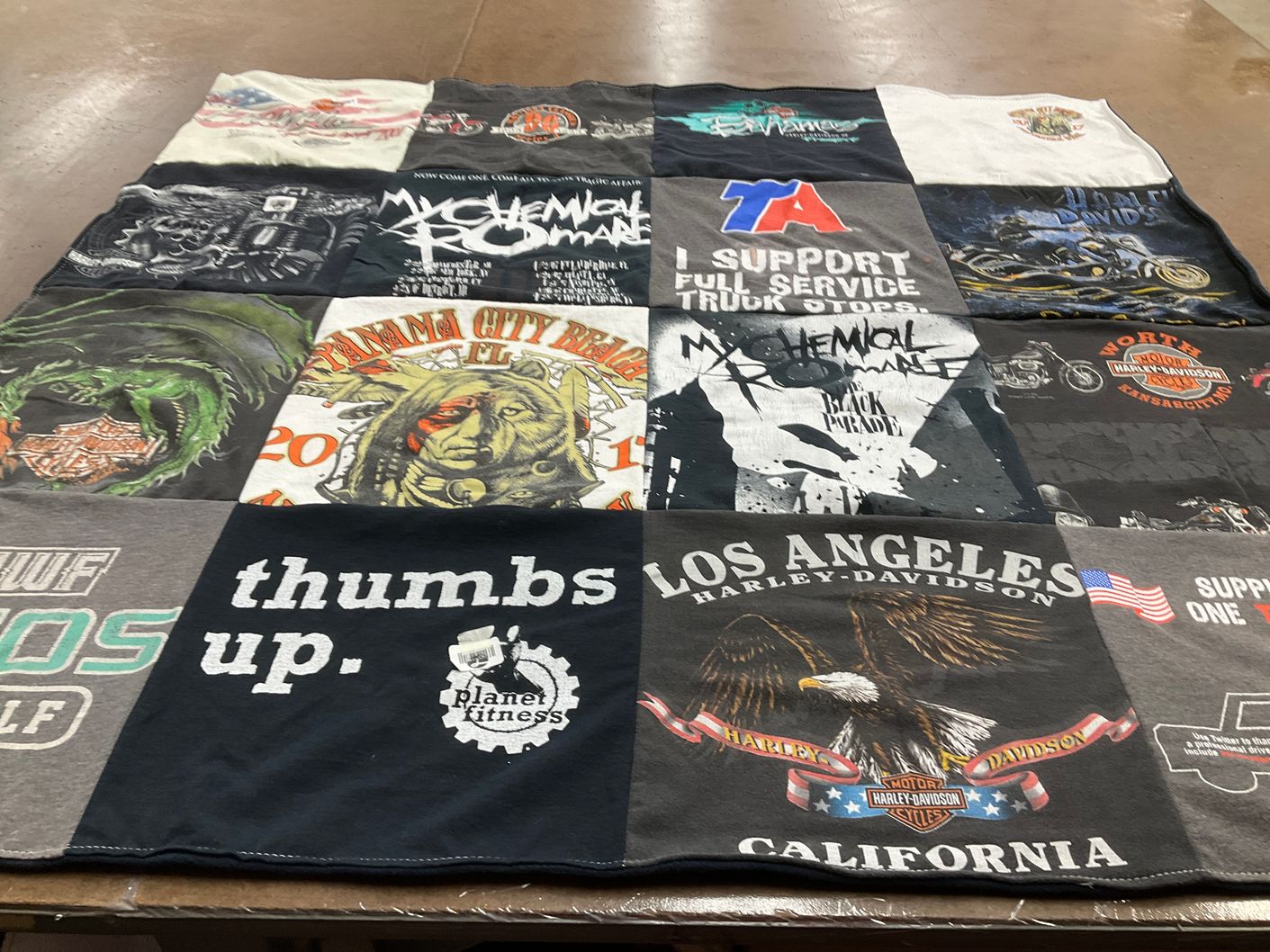 T-shirt quilt with music, fitness themes by Carl from FL
