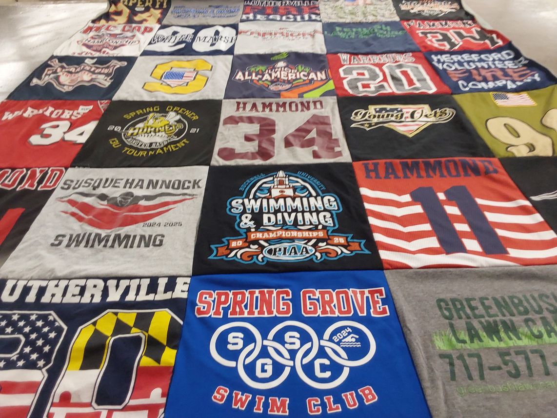 T-shirt quilt featuring susquehannock swimming, warriors by James from PA