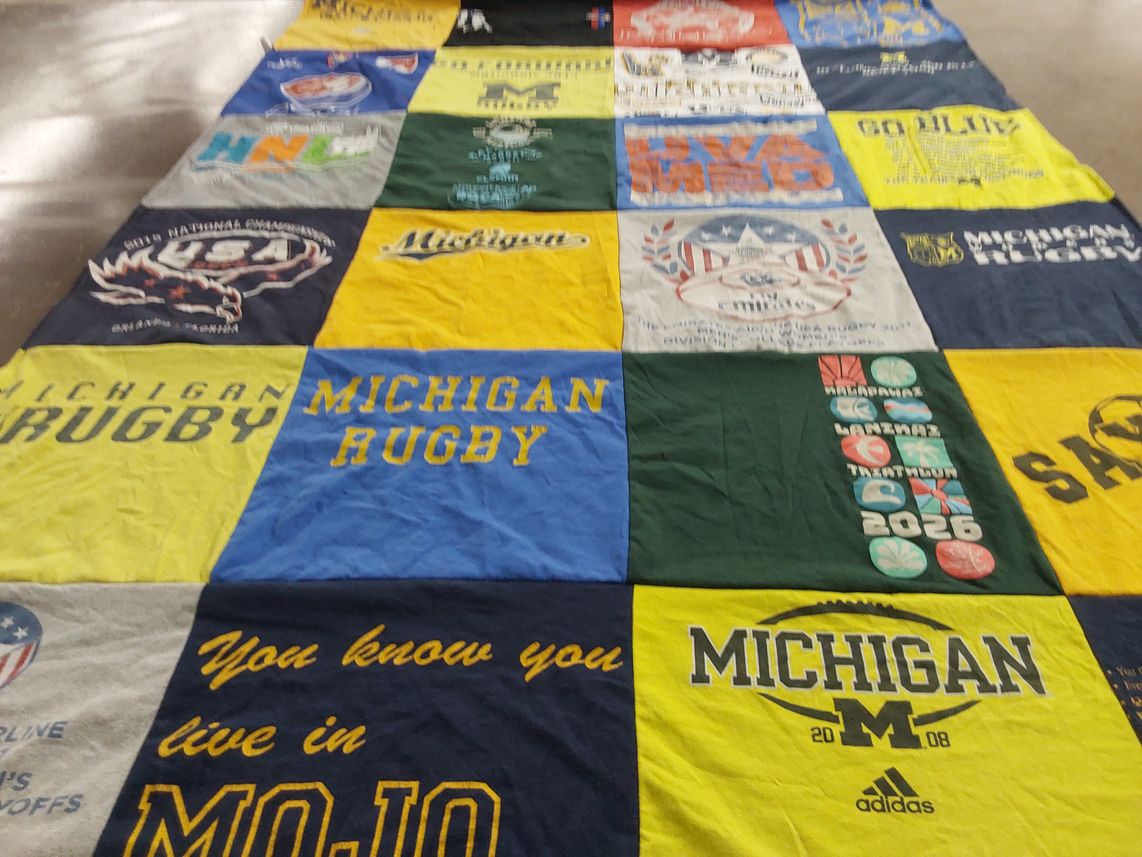 T-shirt quilt featuring michigan rugby by Kathleen from HI