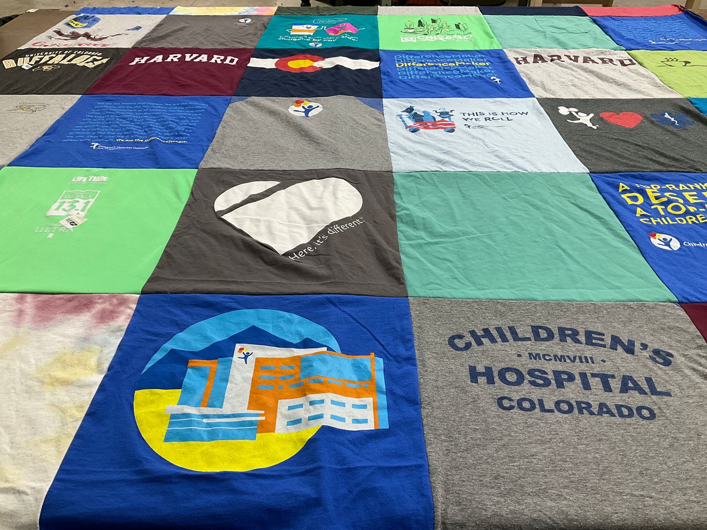 T-shirt quilt from harvard university, university of colorado by Grant from CO