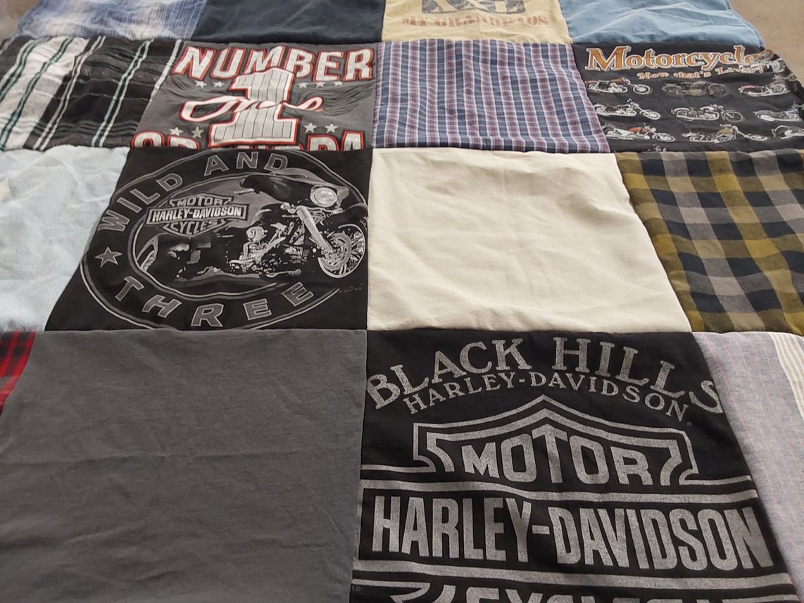 T-shirt quilt with motorcycling, biking themes by Michele from NE