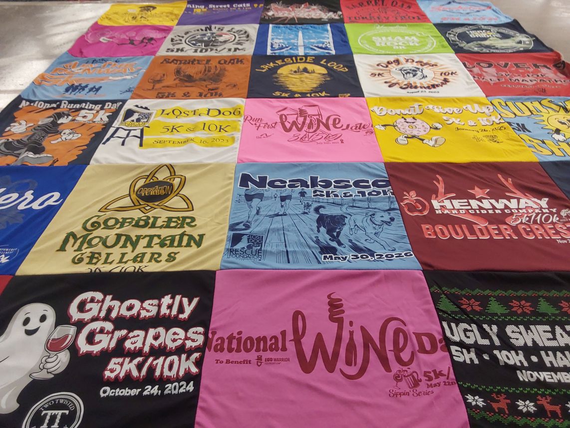 T-shirt quilt with running, fitness themes by Gwendolyn from VA