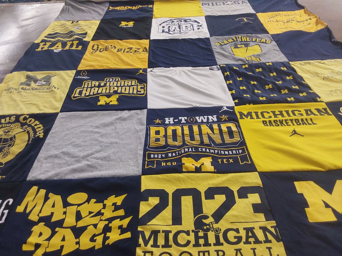 T-shirt quilt featuring michigan basketball, michigan football by Cynthia from IL