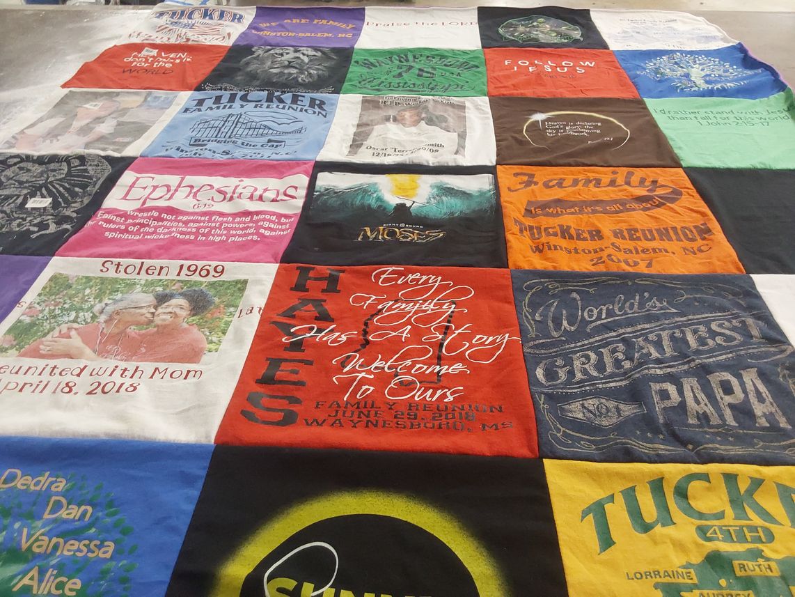 T-shirt quilt with family, reunions themes by Regina G from NY