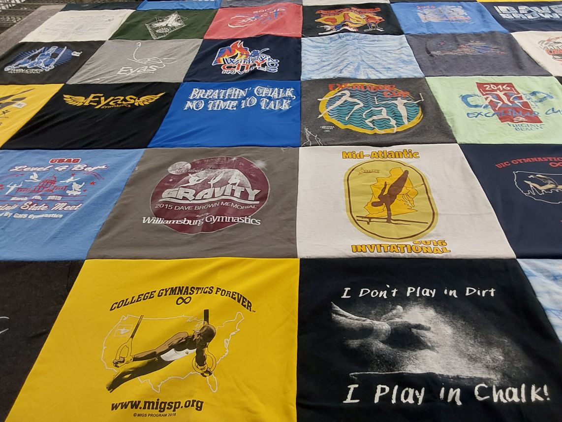 T-shirt quilt with gymnastics themes by Brandi from VA